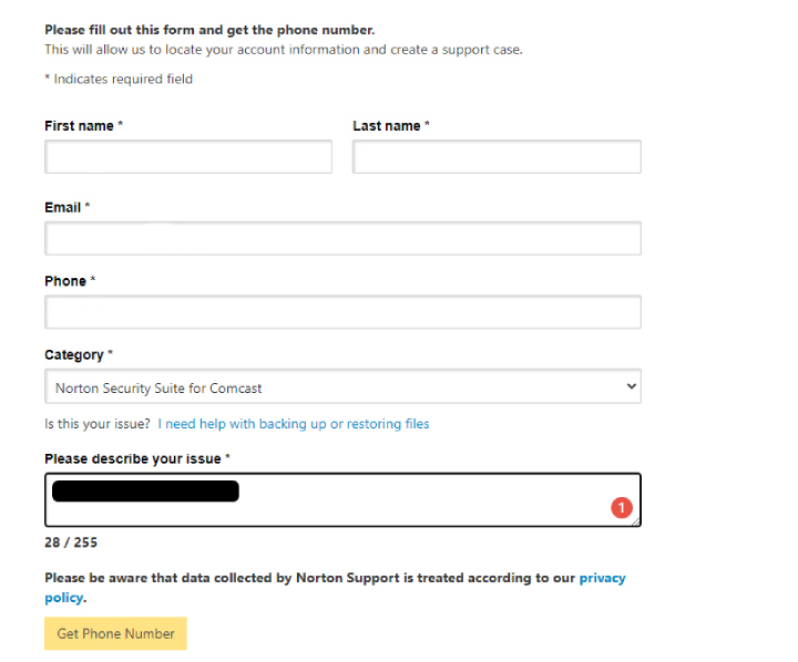 Norton Support Ticket. 
