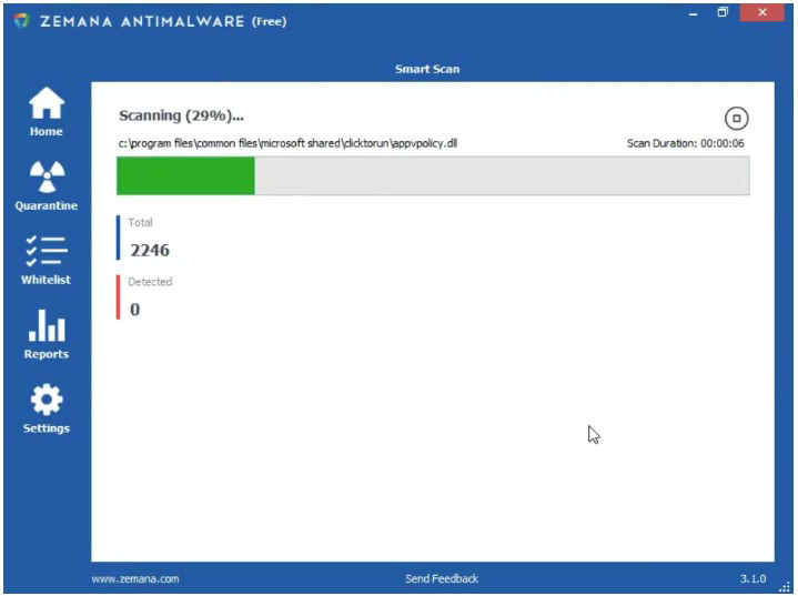 Zemana: antimalware, interface