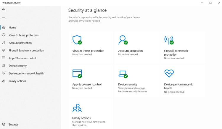 Windows Defender Main Screen.